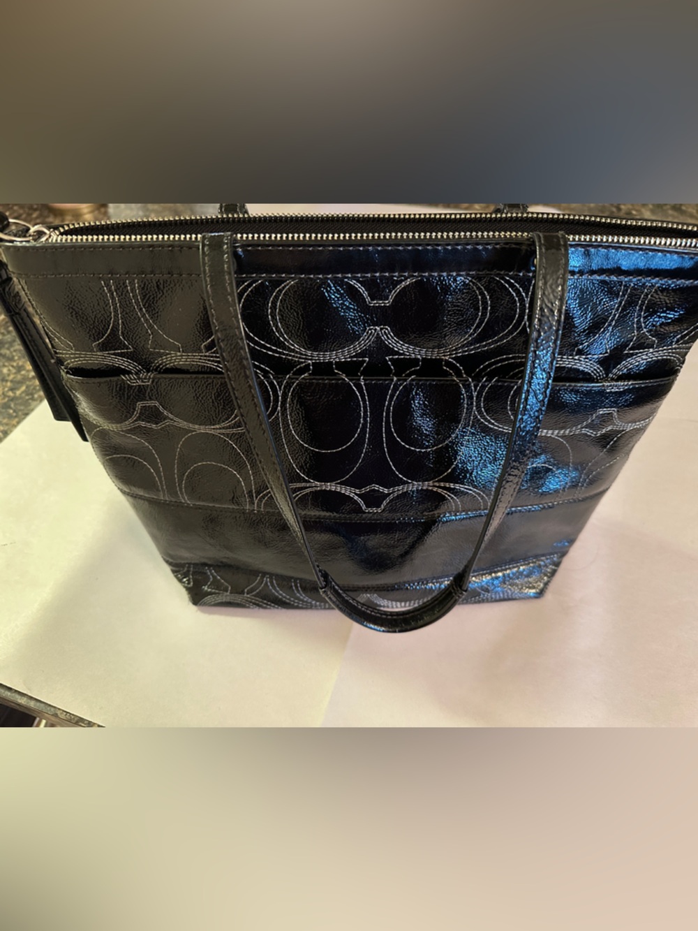 Coach Black Patent Signature Satchel - Picture 2 of 4